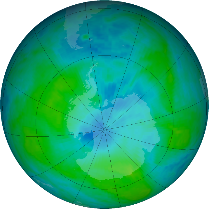 Antarctic ozone map for 13 February 1990